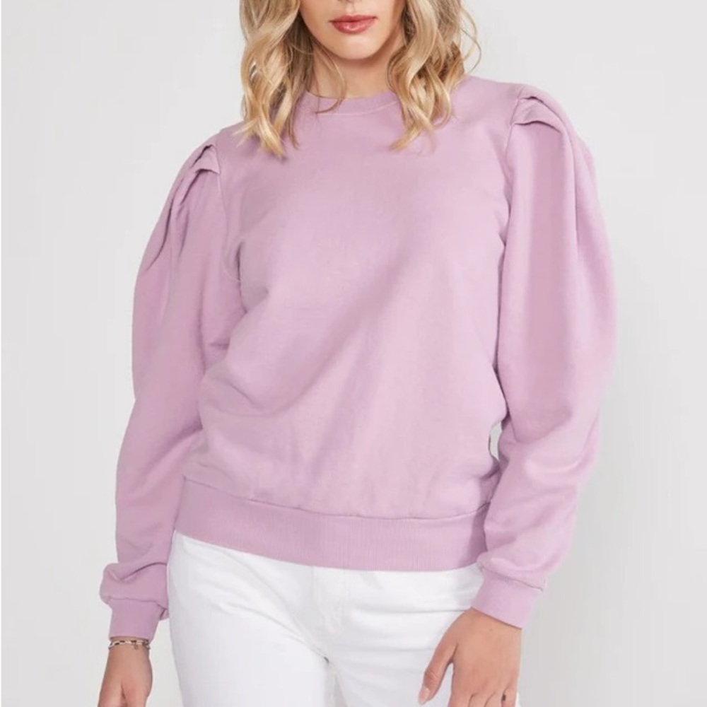 Etica Lavender Purple Ruched Puff Sleeve Pullover Sweatshirt